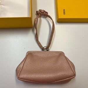 Fendi Selleria Dusty Pale Pink Roman Calf Leather Wristlet Purse Silver Hardware